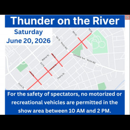 Image for THUNDER ON THE RIVER CAR SHOW SATURDAY, JUNE 20, 2026 - SAFETY NOTICE - NO MOTORIZED OR RECREATIIONAL VEHICLES ARE PERMITTED