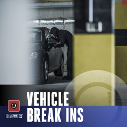 An individual dressed in black peering through the driver window of a parked car.